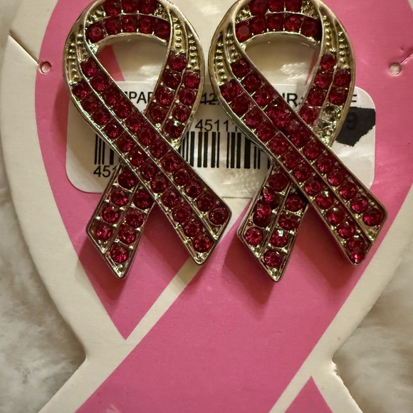 Pink Ribbon Rhinestone earrings - Picture 2 of 3